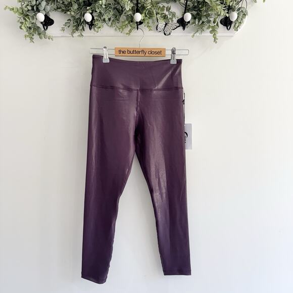 ZYIA Pants - New Zyia Plum Metallic Hi Rise 7/8 Leggings Small VV3158